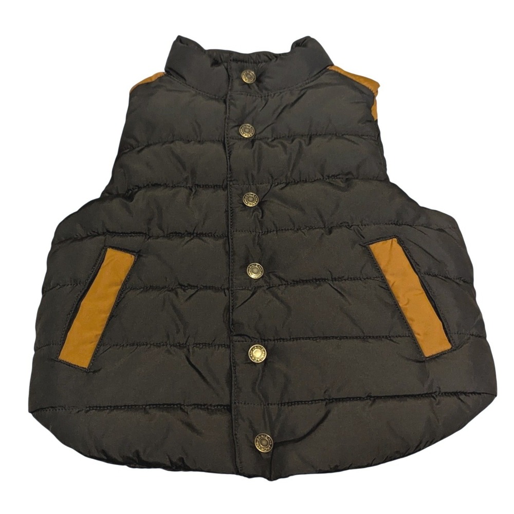 Janie and Jack Kids Black Quilted Puffer‎ Vest Faux Shearling Lined 12-18 Months